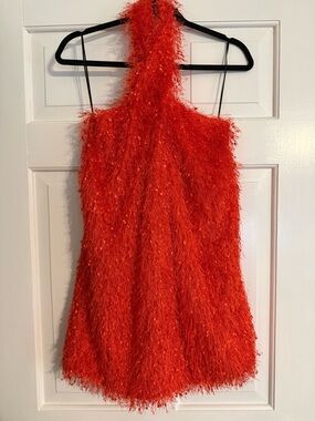 Zara Orange Fuzzy Halter Dress